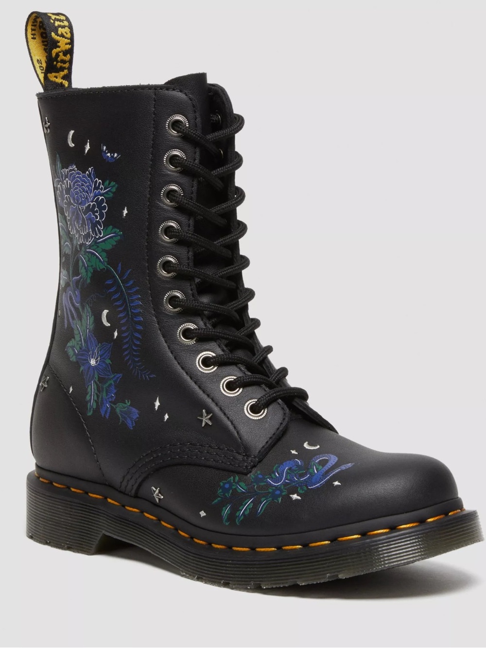 Dr. Martens 1490 Mystic Floral Leather Lace-Up Boot - Black/Blue